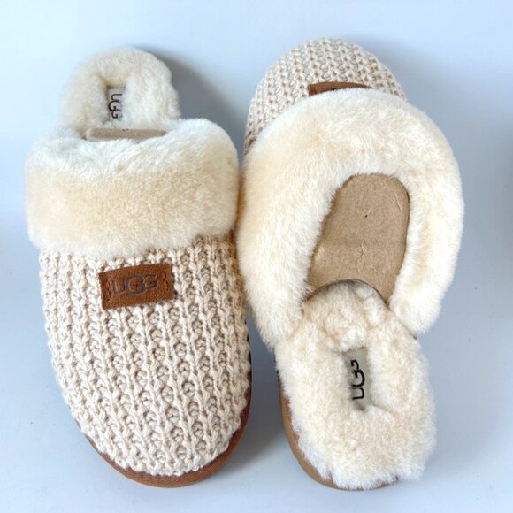 UGG Cozy Cream Knit Shearling Women Slippers UK10 US12 - Picture 1 of 9